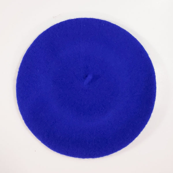11" diameter "French" style wool blend knit beret in bright electric royal blue