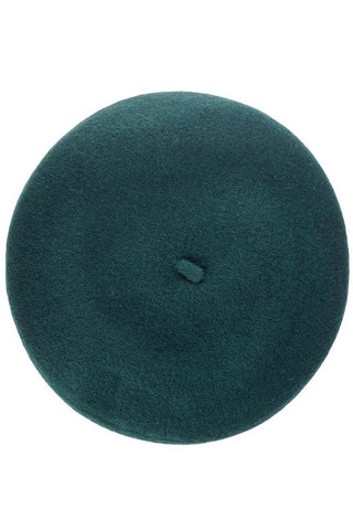 11" diameter "French" style wool blend knit beret in dark hunter green
