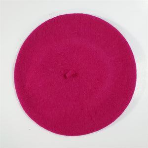 11" diameter "French" style wool blend knit beret in vivid magenta pink