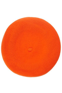 11" diameter "French" style wool blend knit beret in bright orange