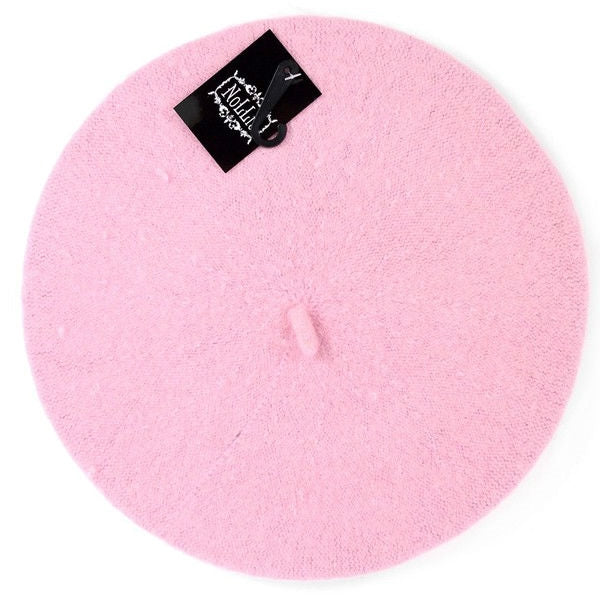 11" diameter "French" style wool blend knit beret in pink
