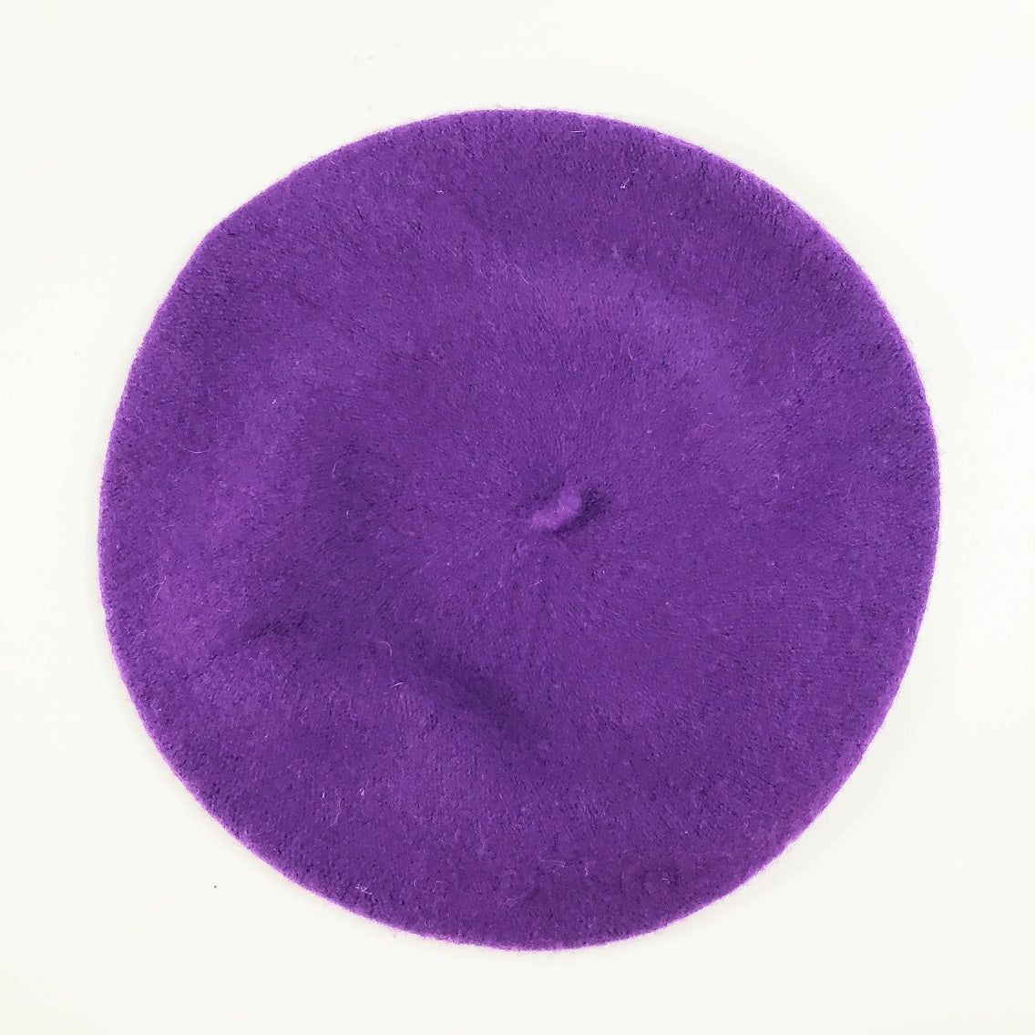 11" diameter "French" style wool blend knit beret in bright purple