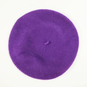 11" diameter "French" style wool blend knit beret in bright purple