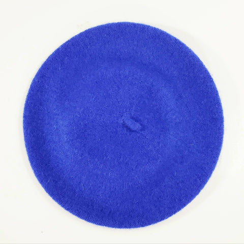 11" diameter "French" style wool blend knit beret in royal blue