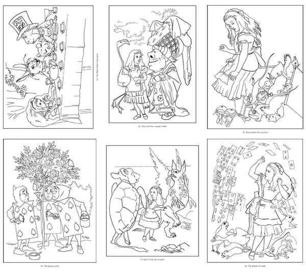Alice in Wonderland Coloring Book by Sir John Tenniel paperback book, inside page samples
