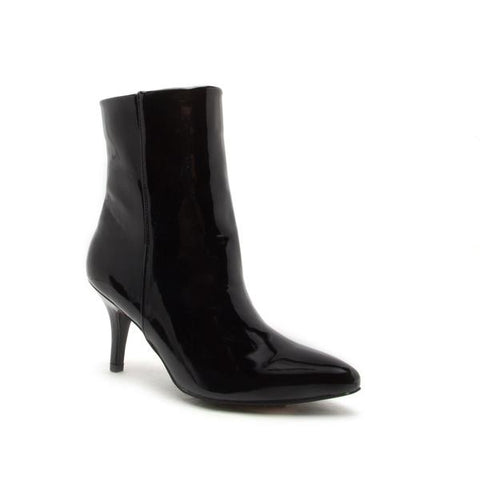 pointed toe shiny black patent 3" stiletto heel bootie