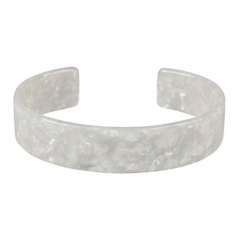 9/16" wide marbled white acetate pattern shiny plastic resin bangle