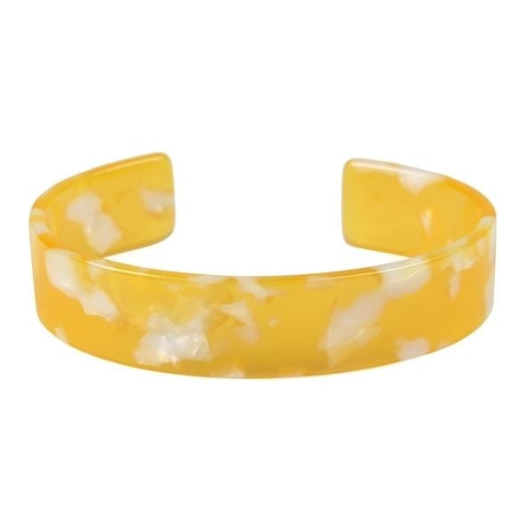9/16" wide marbled yellow white acetate pattern shiny plastic resin bangle