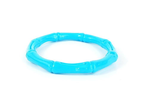 3/8" wide shiny plastic bamboo design bangle in bright turquoise blue