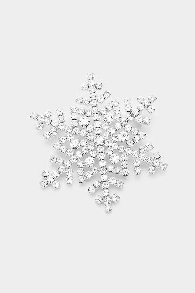 2.25" silver metal and jeweled "rhinestone" snowflake brooch