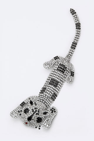 9" long clear & black "rhinestone" stylized leopard brooch