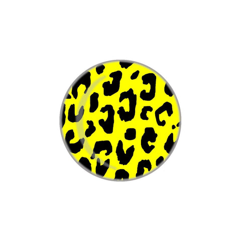 1" round metal button in all-over black & yellow leopard print