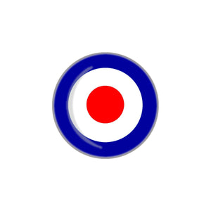1" size round metal button of the concentric circle red, white & blue RAF roundel also known as the "Mod Target"