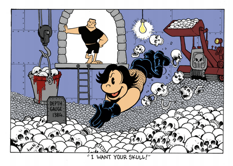 Tom Neely's Henry & Glenn Forever & Ever "I Want Your Skull!" birthday card, color illustrated image on white card