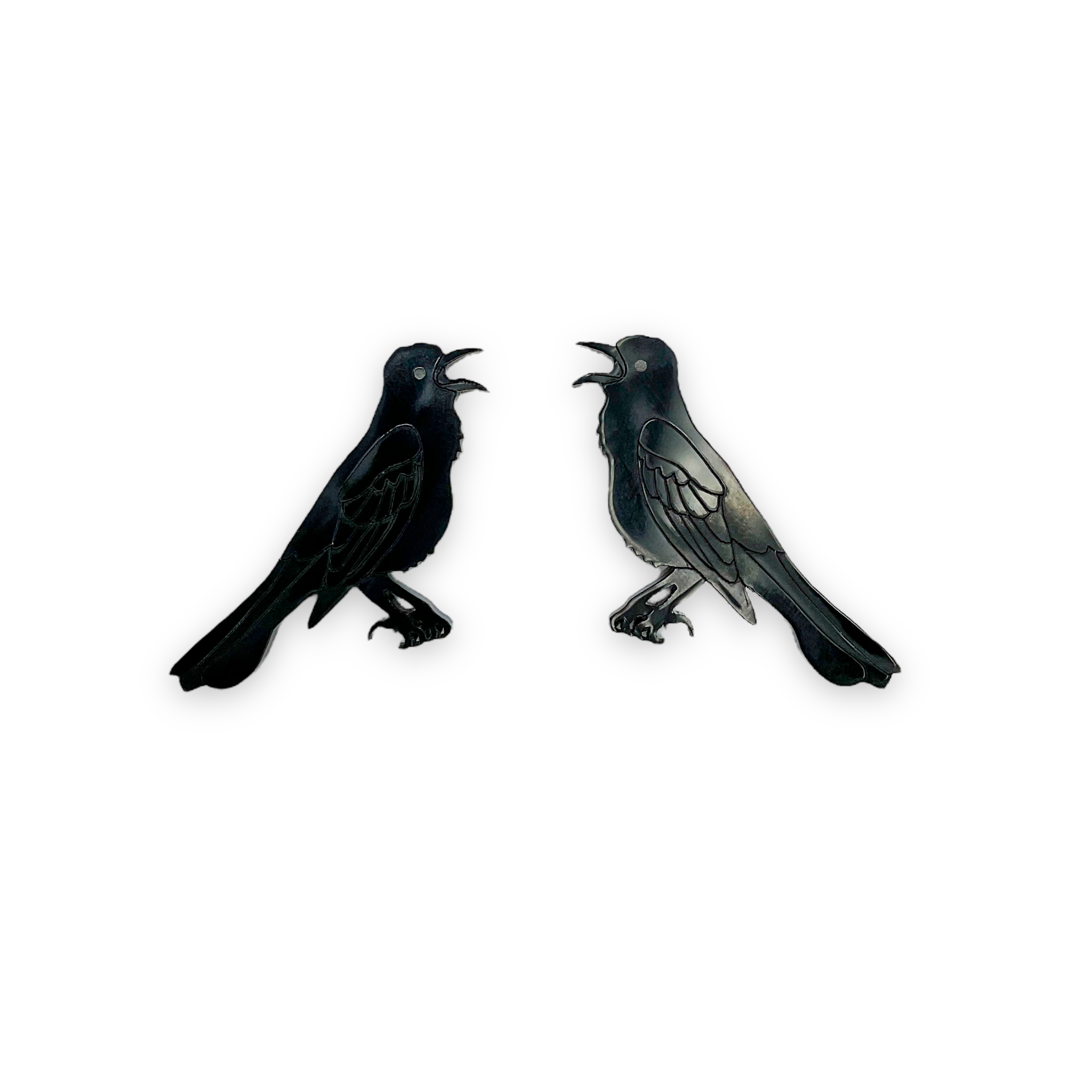pair black laser cut acrylic grackle bird earrings