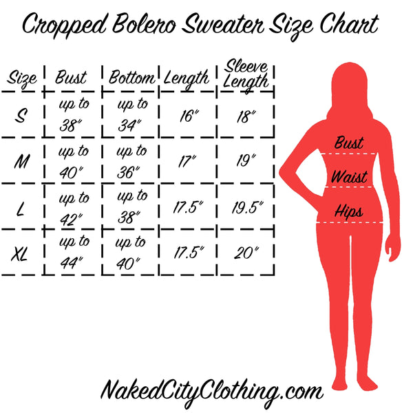 Cropped Bolero Sweater Size Chart
