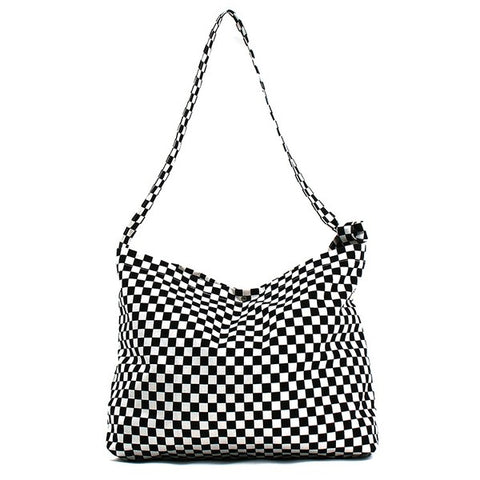 canvas shoulder strap tote bag in black & white checker print