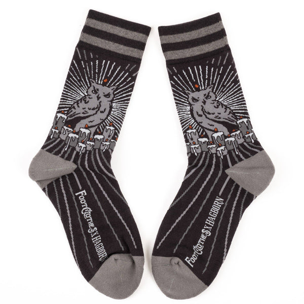 Night Owl black with grey soft stretch cotton blend crew socks