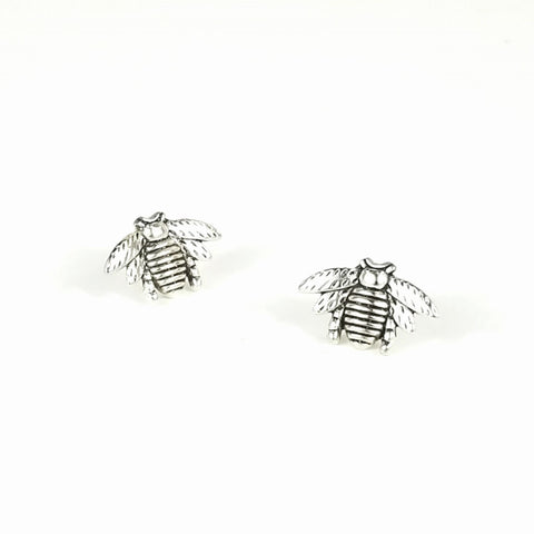 pair 7/8" silver metal bee post earrings