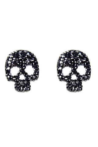 pair 7/8" sparkly black jeweled crystal skull post earrings