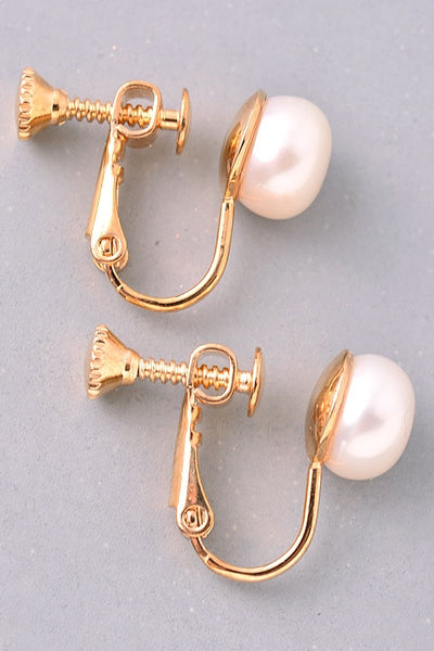 9mm creamy white Pearl gold metal Clip-On Earrings with screwback and leverback clip