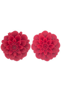 pair red resin 3/4" dahlia bloom post earrings