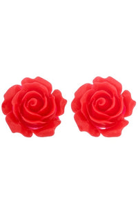 pair red resin 3/4" rose post earrings