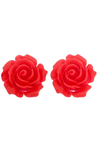 pair red resin 3/4" rose post earrings