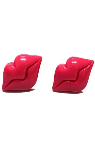 pair 1.25" plump Hot Pink plastic lips post earrings