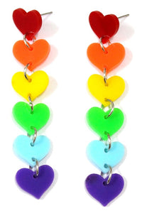 pair six color laser cut acrylic linked rainbow hearts dangle earrings
