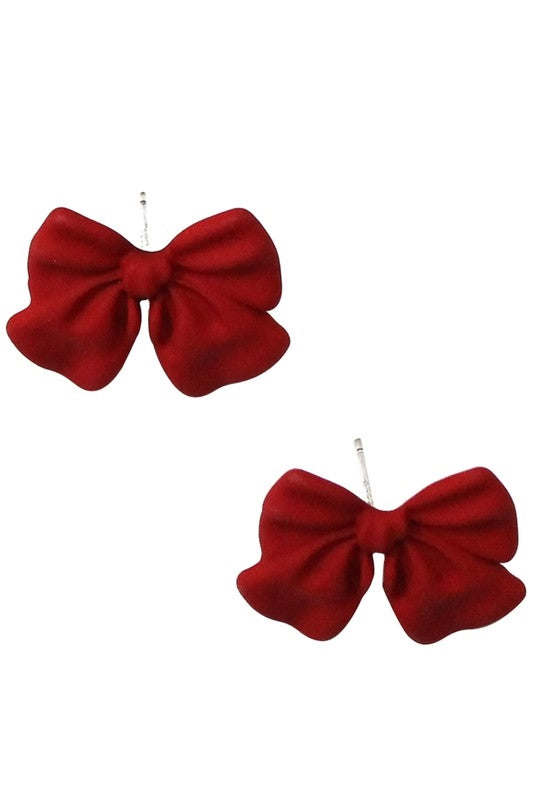 pair 3/4" matte finish red bow post earrings