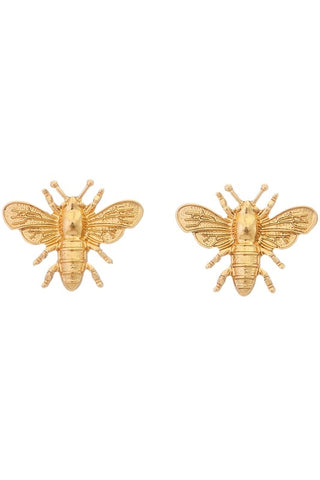 pair 1" shiny gold metal bee post earrings