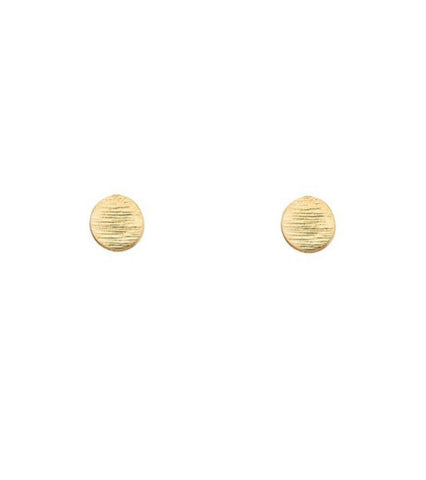 pair 3/8" textured metal circle post earrings in shiny gold