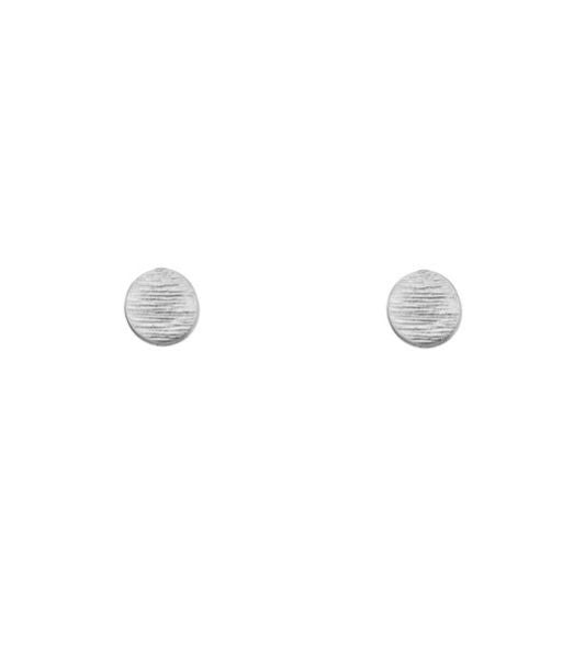 pair 3/8" textured metal circle post earrings in shiny silver