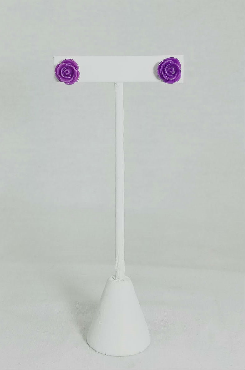 pair 1/2" plastic rose post earrings in purple