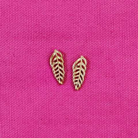 pair gold metal feather post earrings