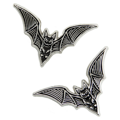 Bat black details enameled silver metal clutch-back pin set to fit on collar points