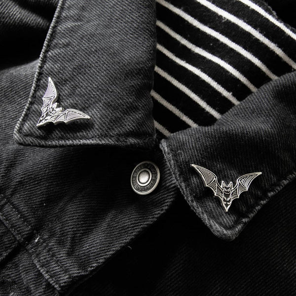 Bat Collar Point Enamel Pin Set in Silver by Ectogasm
