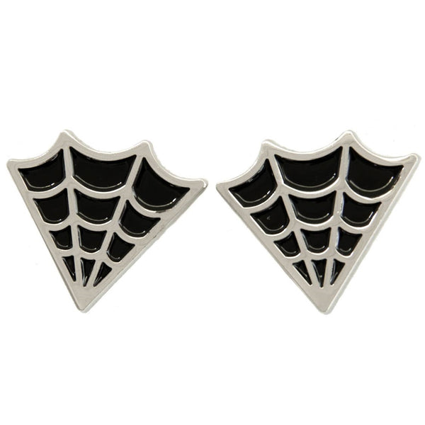 "Cobweb" black enameled silver metal clutch-back pin set to fit on collar points