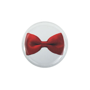 red bowtie on white background 1.5" round metal pinback button
