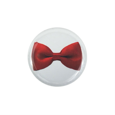 red bowtie on white background 1.5" round metal pinback button