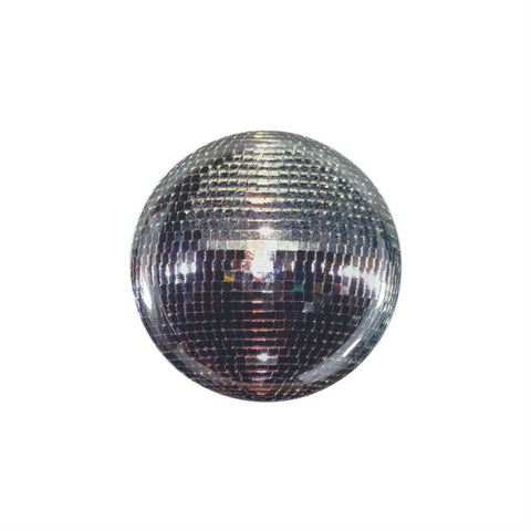 color photo image of mirrored "disco ball" as 1.5" round metal pinback button