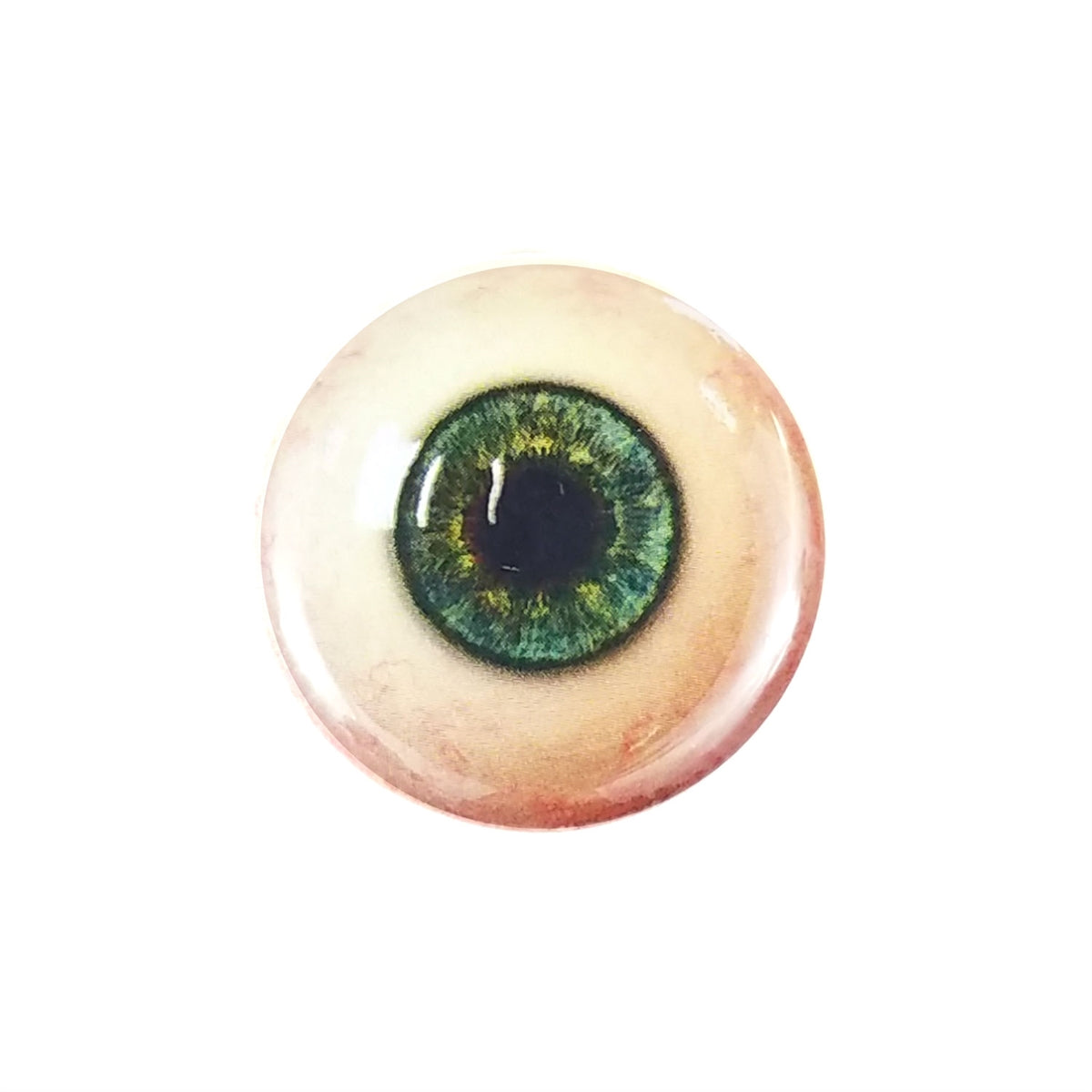 photorealistic green irised eyeball 1.5" round metal pinback button