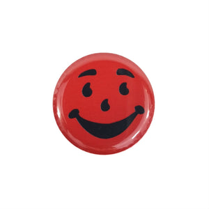 red and black Kool-Aid Man face 1.5" round metal pinback button