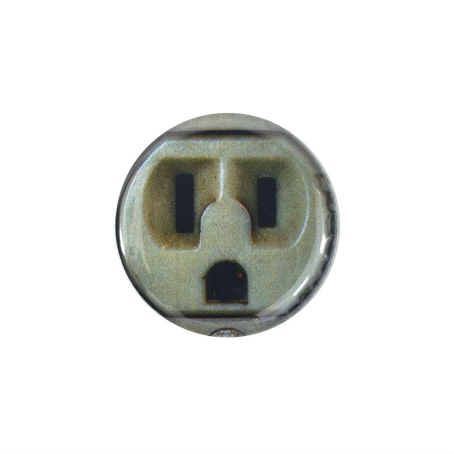 photo image close-up of electrical outlet 1.5" round metal pinback button