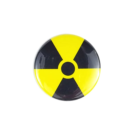 yellow and black radioactive symbol 1.5" round metal pinback button