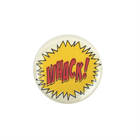 Whack! comic sound effect text on 1.5" round metal pinback button