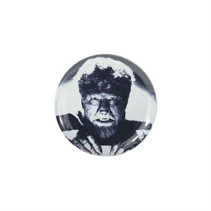 1.5" metal Wolfman Button black & white photo image of Lon Chaney Jr. in his most iconic horror movie role.