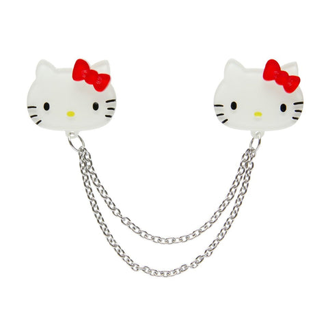Erstwilder x Hello Kitty Collection "Hello Kitty" face head white red bow pair chain-linked layered resin brooches set