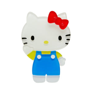Hello Kitty Collection Meet Kitty White white blue overalls red bow arm up wave layered resin brooch